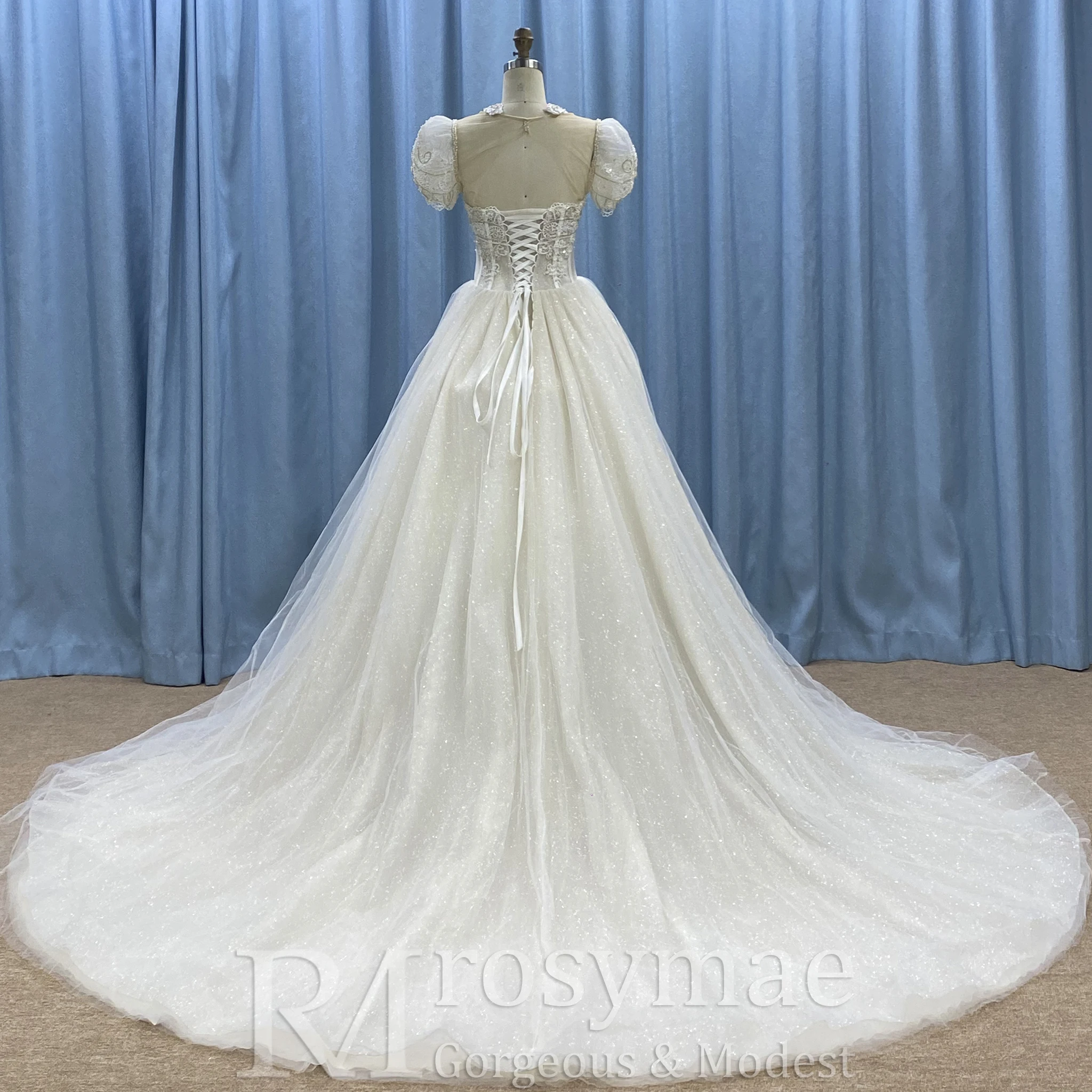 Rosymae Тюлевое кружевное свадебное платье трапециевидной формы Модный дизайн со съемным верхом Элегантное свадебное платье