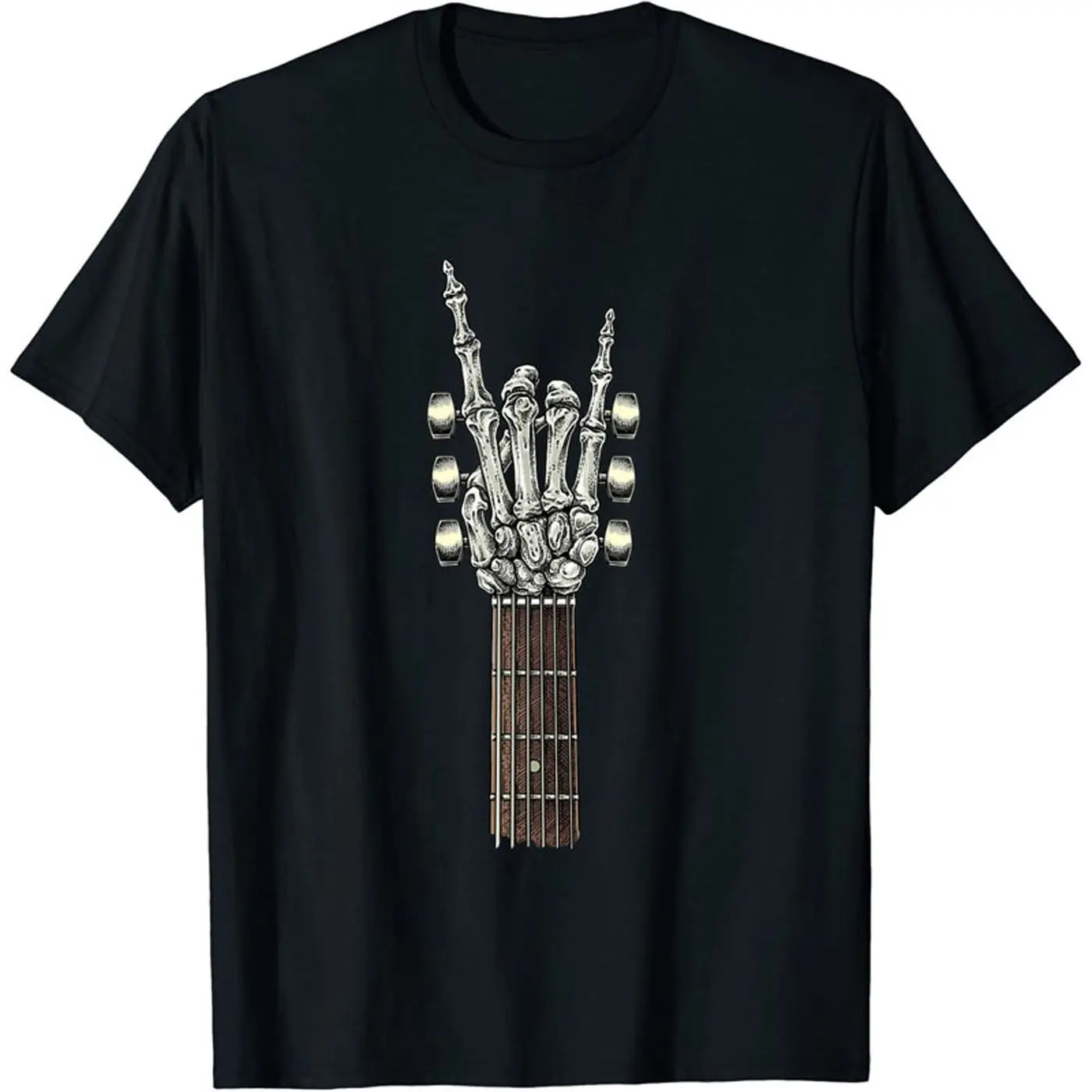 

Cool Skull Finger Guitar Pattern Printed T-Shirt: Guitar Playing Apparel Men's summer shortsleeved round-neck Tshirt 100% cotton