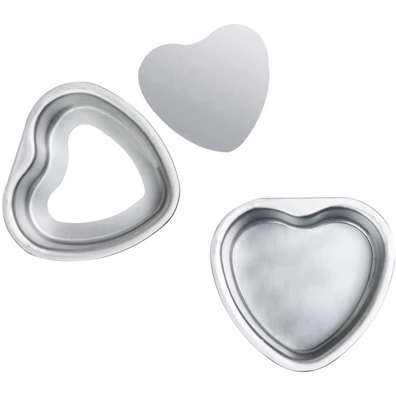 2Pcs Aluminum Heart Shaped Cake Pan Set DIY Cake Pan Baking Mold Tool With Removable Bottom Push Pan For Party Wedding