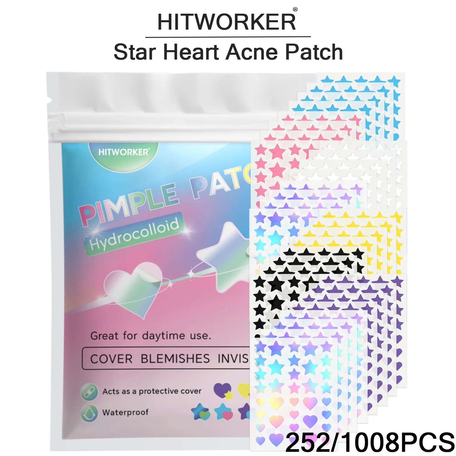252/1008PCS Star Heart Shape Hydrocolloid Pimple Patch Acne Spot Cover Cute Blemish Stickers Oil Absorbing Face Care