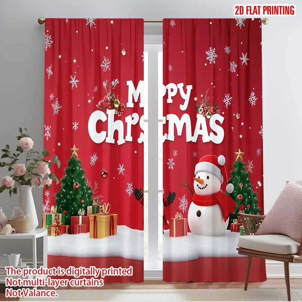 2pcs,2D plane printing Popular Curtains Father Christmas1 Polyester (without rod) Festive Ldeal for Bedroom and Various Room
