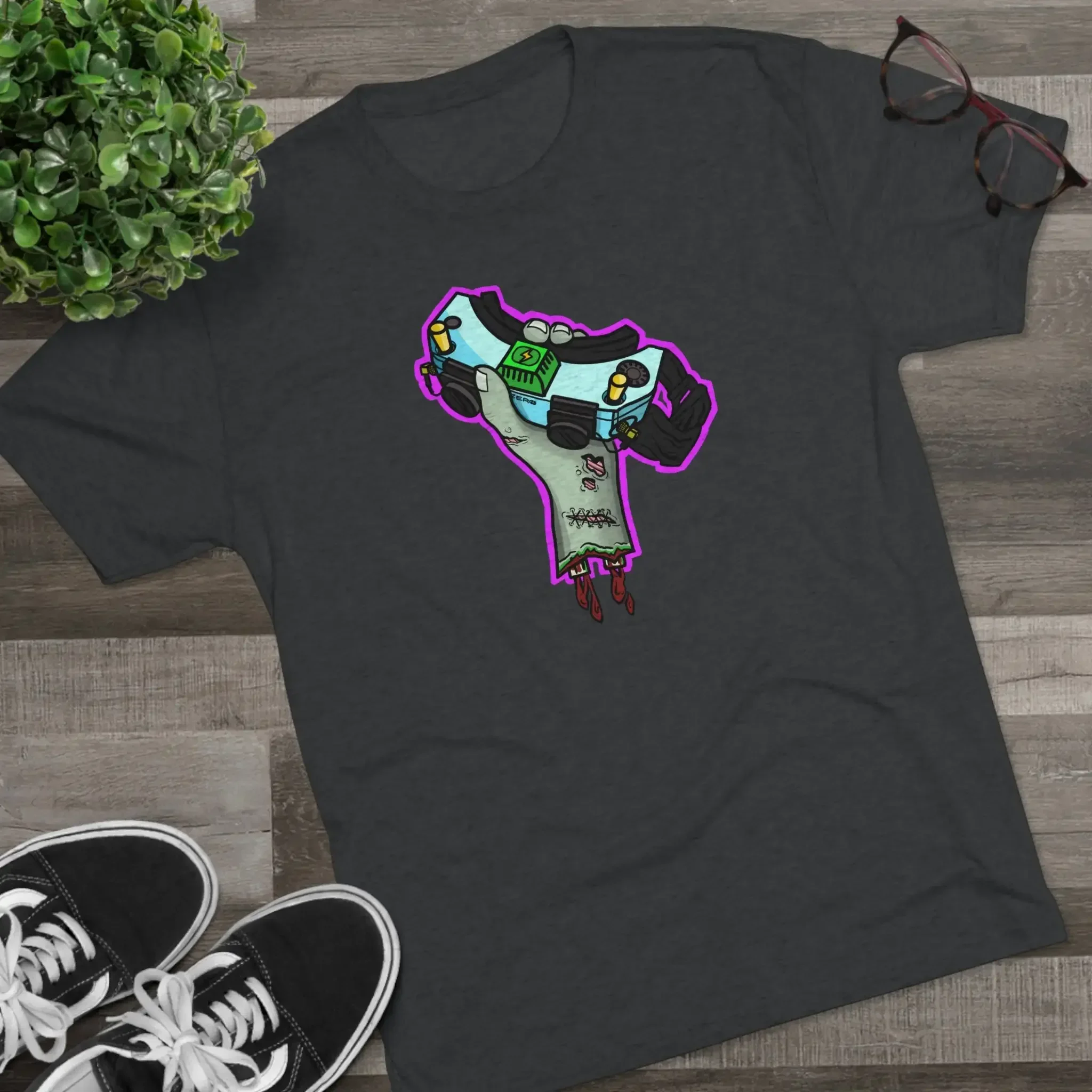 FPV Goggle Zombie Death Grip, Unisex Tri-blend Crew Tee, Drone Hobby T-shirt, Quadcopter Drone Enthusiast Gift