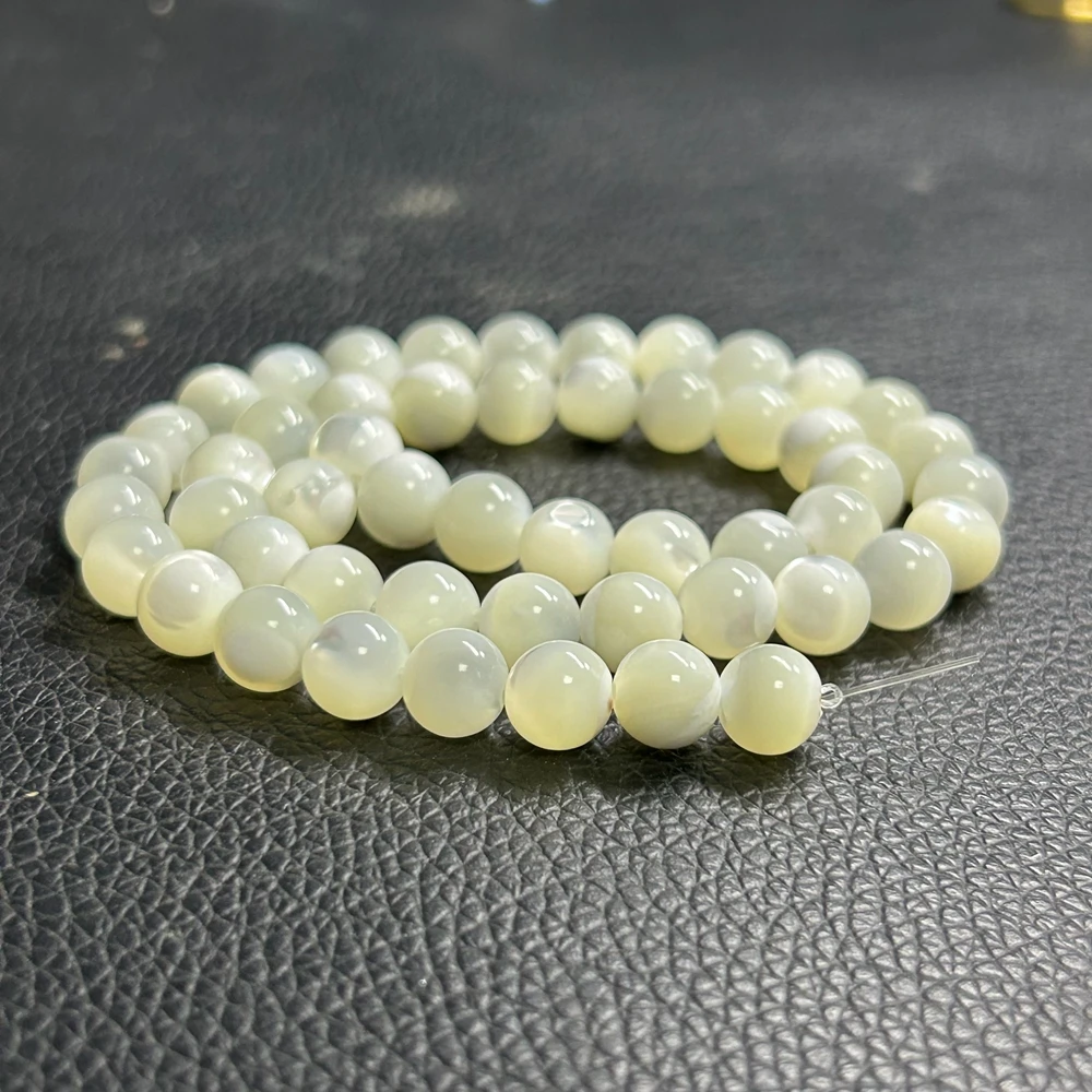 2-14mm White Mother Of Pearl Shell Round beads Bracelet Semi-finished 38cm MOP Bead Strand