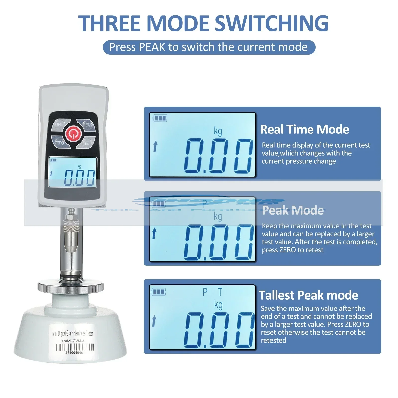 Grain Hardness Tester Meter Mini Grain Durometer for Seed Fodder Paddy Rice Cereal Load Value 20KG 196N Load Value 0.01kg 0.1N