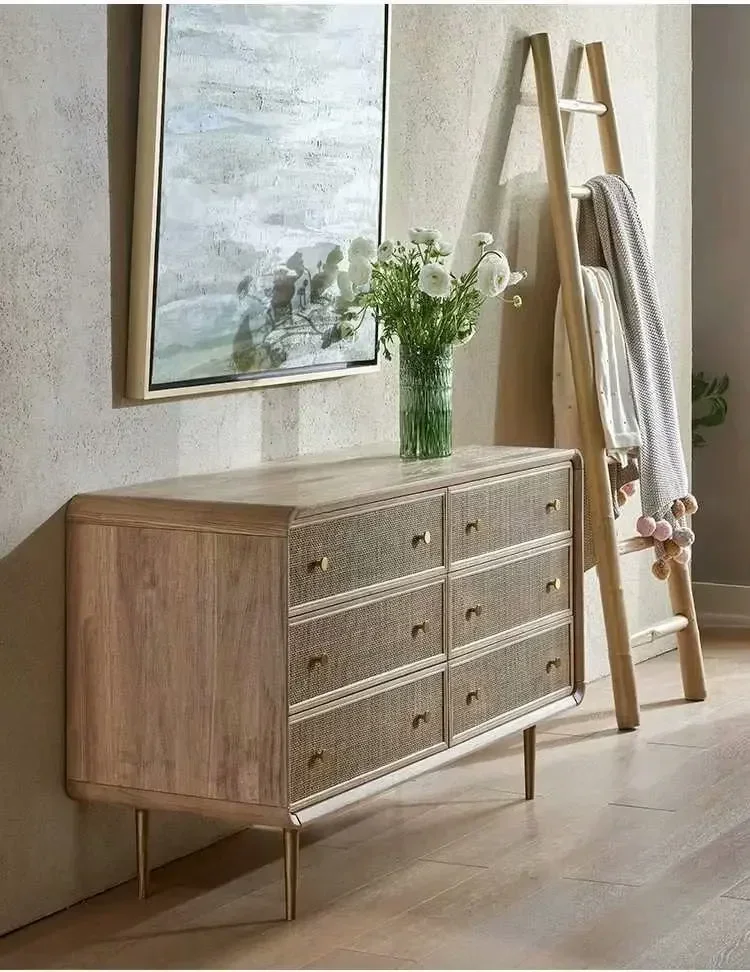 Simple, modern, classic fashion wood makes up the chest of rattan cabinets, rattan furniture