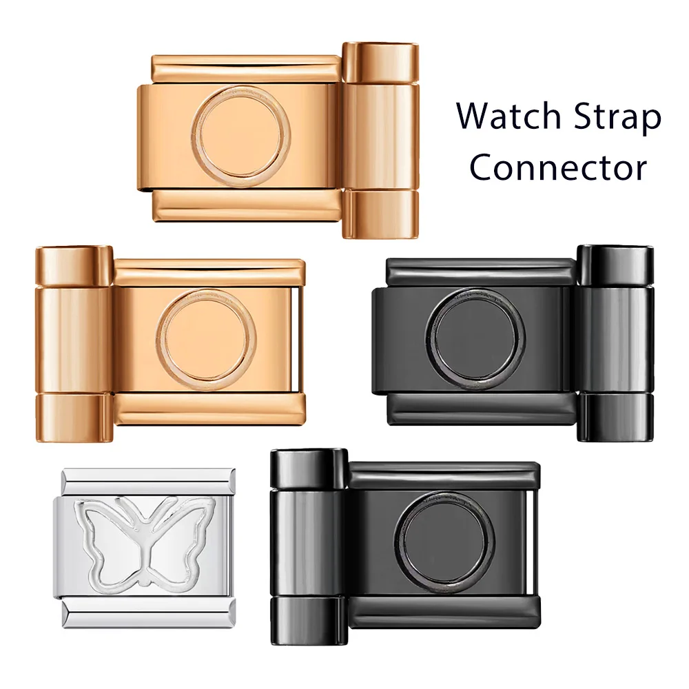 Fashion 1pc Black Blue Gold Color Stainless Steel Charm Watch Strap Connector Accessories Jewelry DIY Making Beads for Gifts