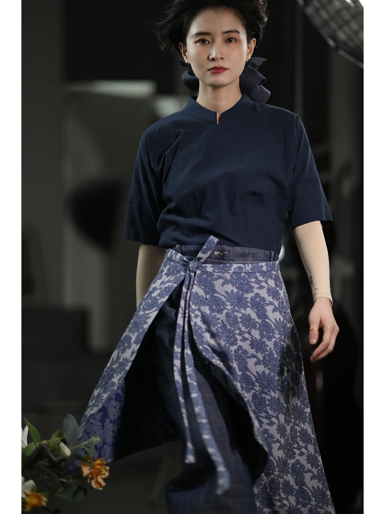 

Double-Sided Blue Ikat Technique Cerc Pattern Wrap Skirt Vintage Sle Ladies' f Skirt Cotton Blend Comfortable Fit