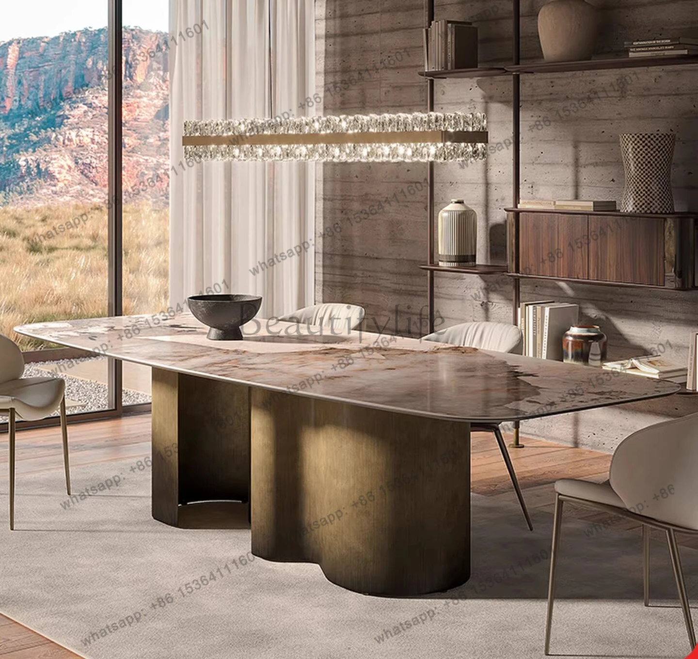 Light luxury rock slab rectangular dining table and chair high-end modern simple dining table and chair combination