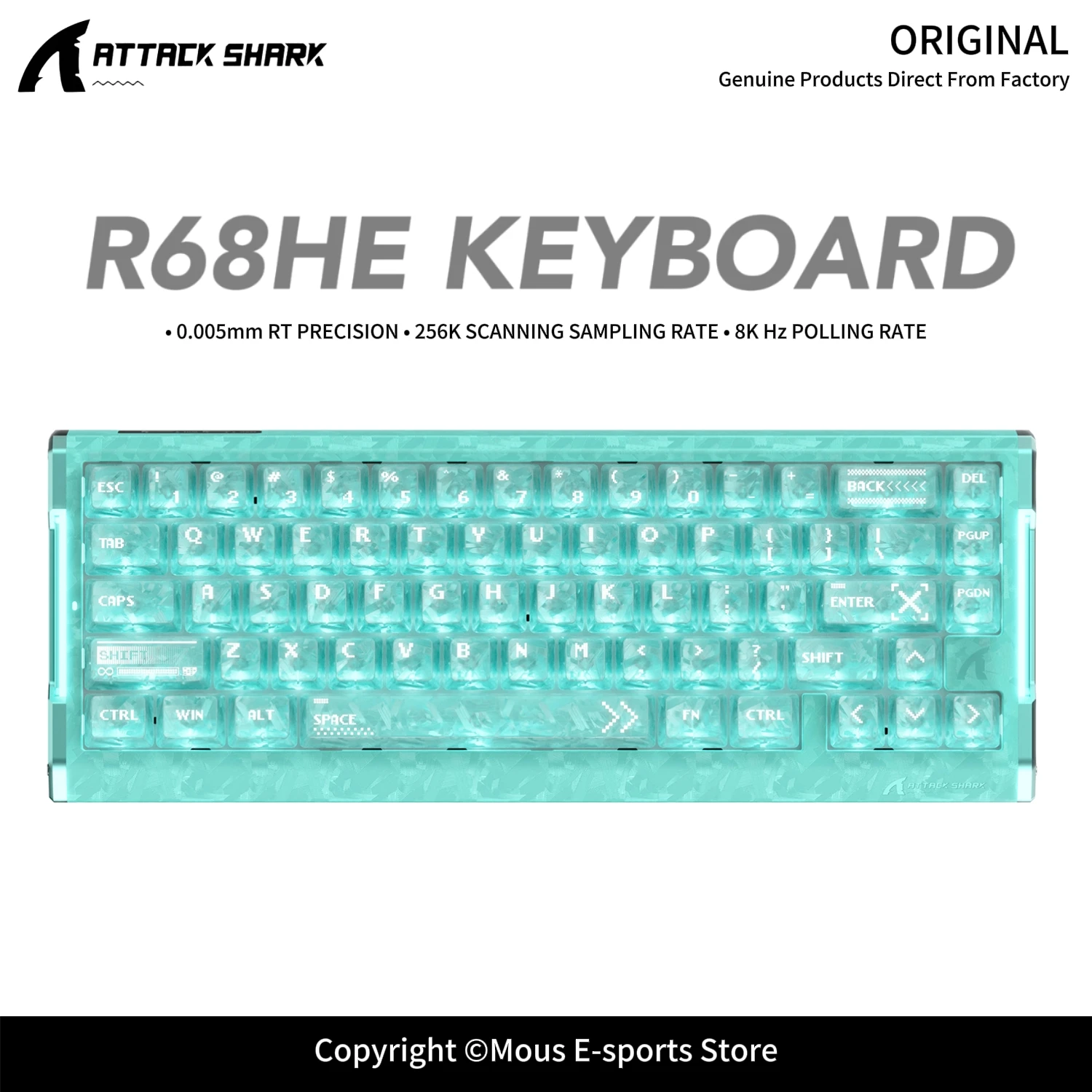 R68HE ATTACK SHARK Wired Hall Effect Keyboard 256K Scan Sampling 0.005mm RT Accuracy CNC Aluminum Side Panel Web Driver RGB