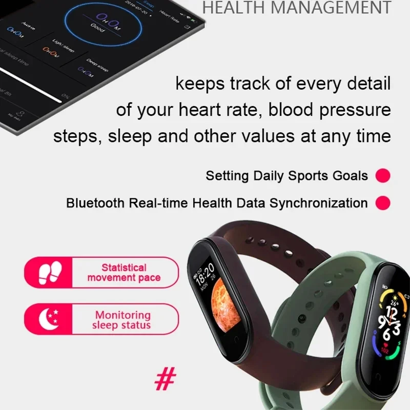 M7 Smart Wristband Heart Rate Blood Pressure Monitoring Smart Watch Men Women Fitness Tracker Watch Waterproof Sports Smartwatch