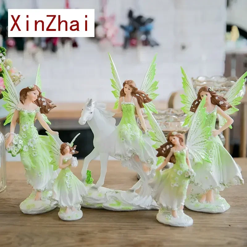 

VILEAD Resin Unicorn Horn Fairy Angel Figurines Lovely Girl Flower Fairy Statue Home Decor Creative Gift Fairy Garden Children