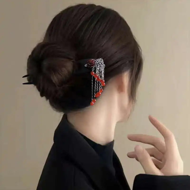 

Новая заколка для волос в китайском стиле с кисточками, элитная заколка U-образной формы в античном стиле для причесок с укладкой сзади головы.