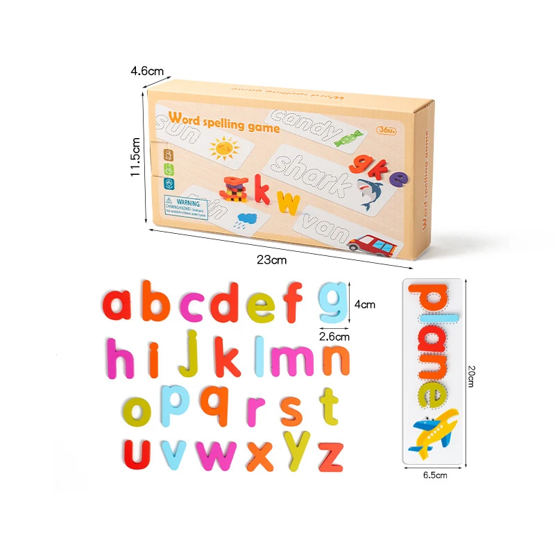 Colorful Wooden Spelling Word Puzzle Matching Game Montessori English Alphabet Learning Educational Toy 52 Letters 27 cards