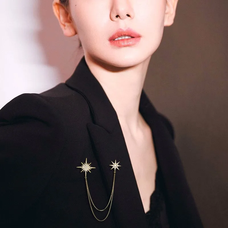 Korean Fashion Luxury Brooch High End Pin For Women Men Star Chain Brooch