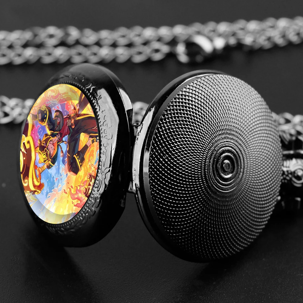 Virtual Game Protagonist Glass Dome Quartz Pocket Timepiece Wear-Proof Chain Arabic Numeral Dial Optimal Halloween Presents