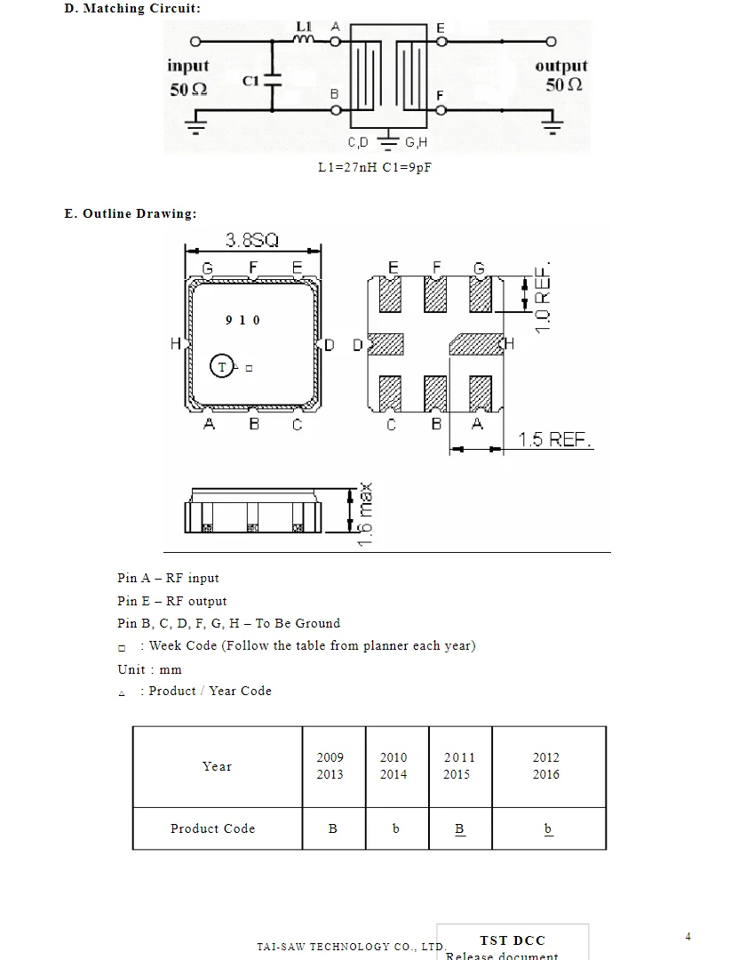 5PCS  TB0910A code 910  brand new genuine 400MHz 40MHz BW  packaged SMD  SAW Filter in stock