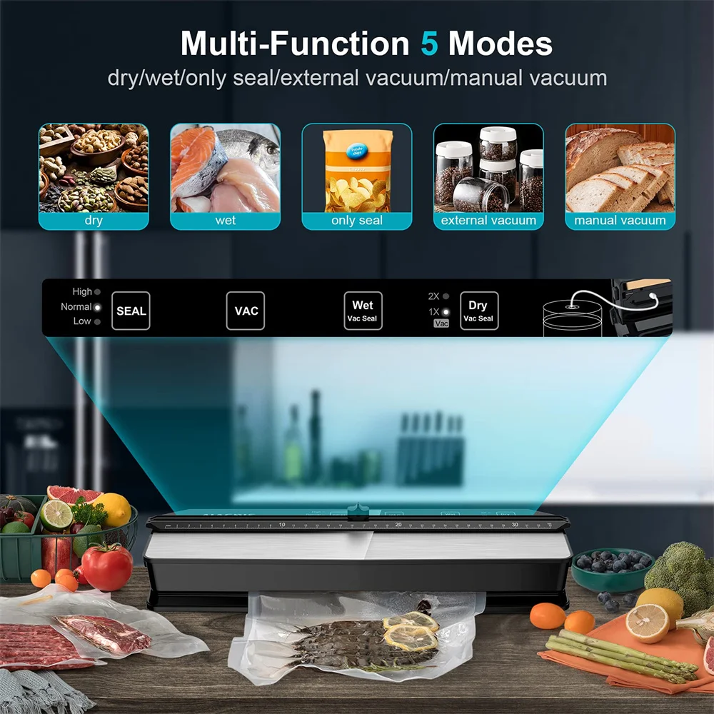 ALACRIS-듀얼 펌프 식품 진공 실러, 5 모드, 자동 식품 포장기, 필름 실러 진공포장, 15 장 식품 진공백