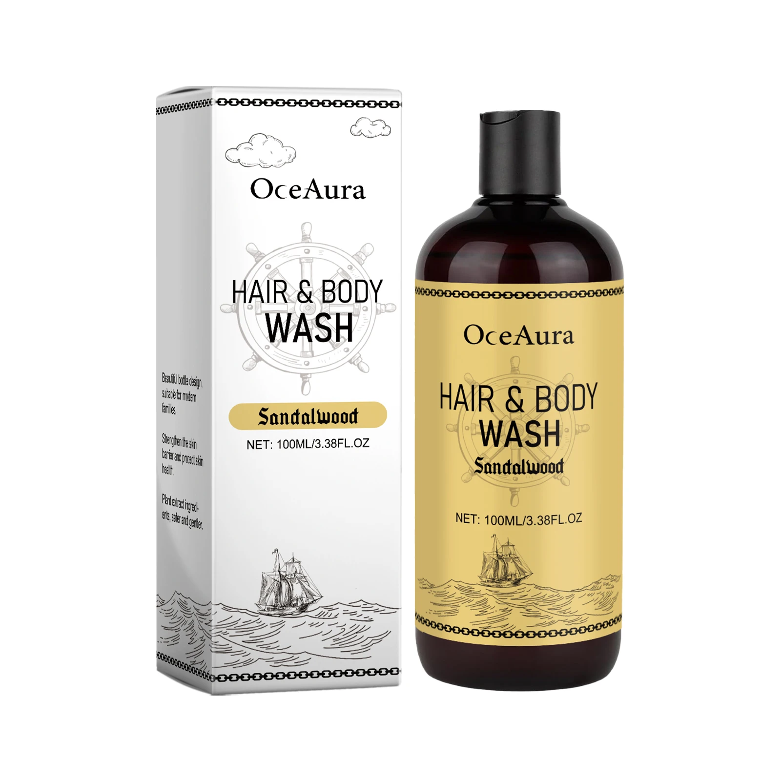 

Sandalwood Hair & Body Wash – Sulfate-Free, Hydrating 2-in-1 Shampoo & Body Cleanser for Men & Women, 100ml