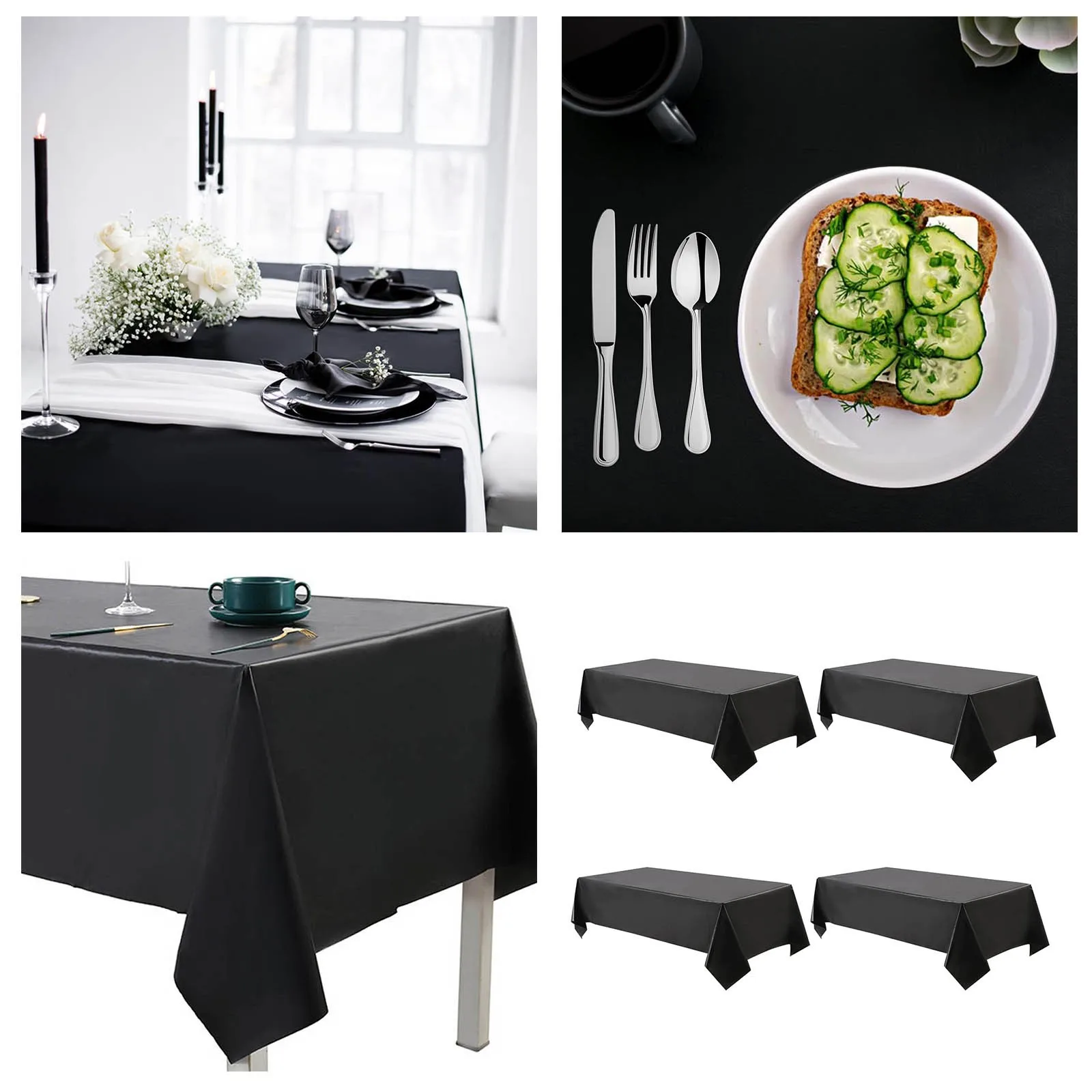 Table Cloth for Wedding Black Tablecloth 137*274cm One Time Thickened Solid Color Party Tablecloth Oil Tablecloth for Christmas