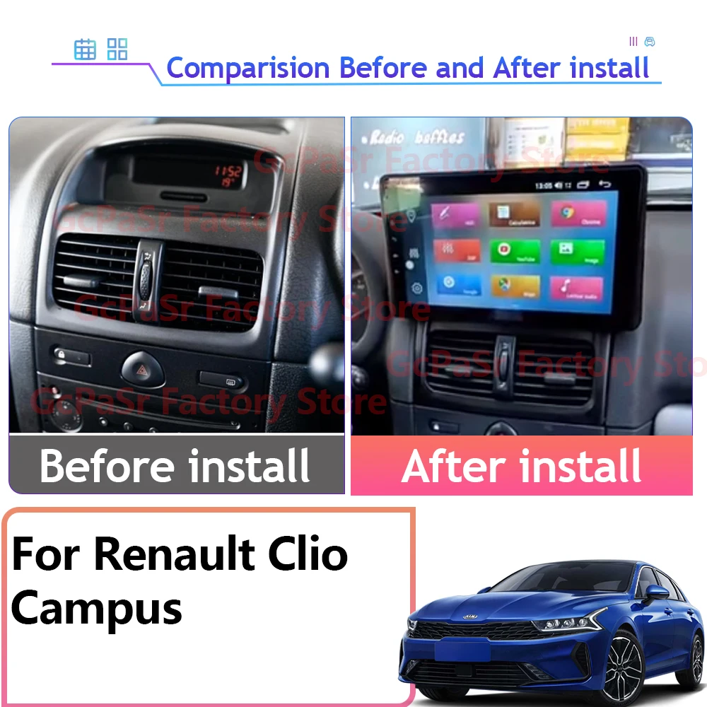 Car AutoRadio For Renault Clio Campus Multimedia Video Monitor Player Android Navigation GPS Touchscreen Bluetooth No 2din DVD