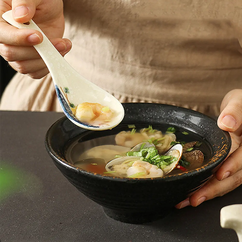 

6Pcs Ceramic Soup Spoons Exquisite Long-Lasting Design Multipurpose Kitchen Tableware for Home Restaurant Canteen Dessert