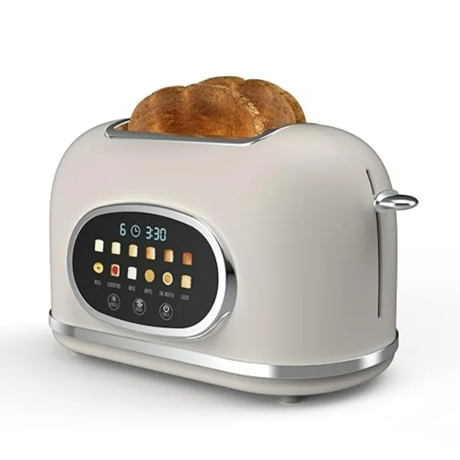 

Ретро-тостер электрический на 2 тоста из нержавеющей стали с сенсорным таймером обратного отсчета, 6 уровней обжарки, широкие слоты, высокая мощность
