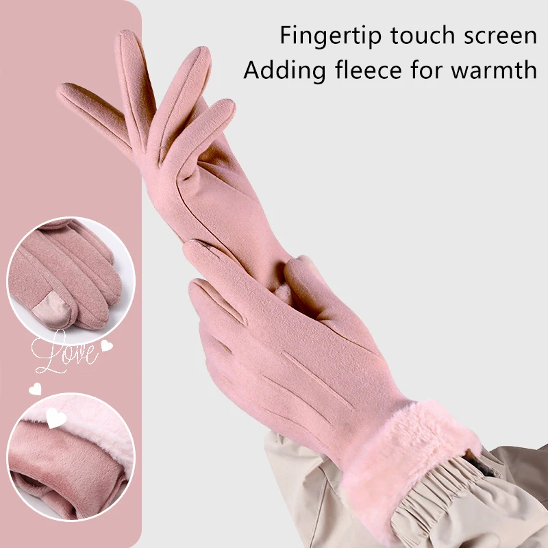 Outdoor Coldproof Touchscreen Riding Ski Gloves Autumn Winter Warm Suede Gloves Plus Velvet Thickened Plush Decor Cuff Gloves