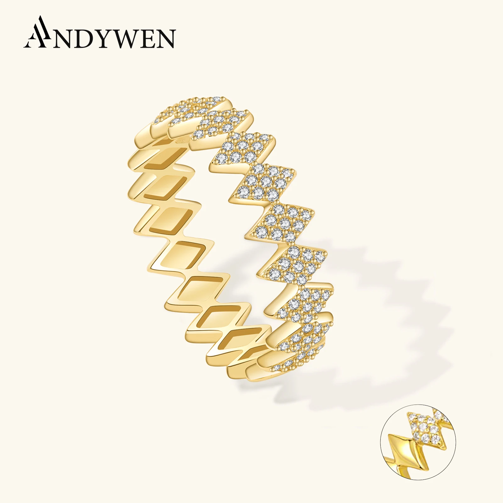 

ANDYWEN 925 Sterling Silver CZ Mutil Rhombus Zircon CZ Ring Women Luxury Fine Jewelry 2025 Wedding Party Gift Jewels