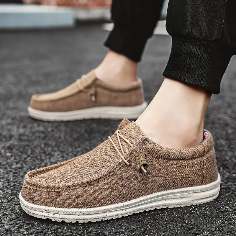 Men\'s Breathable Casual Canvas Slip Shoes Comfort Slip-on Loafer Soft Penny Loafers for Men Lightweight Driving Boat Shoes