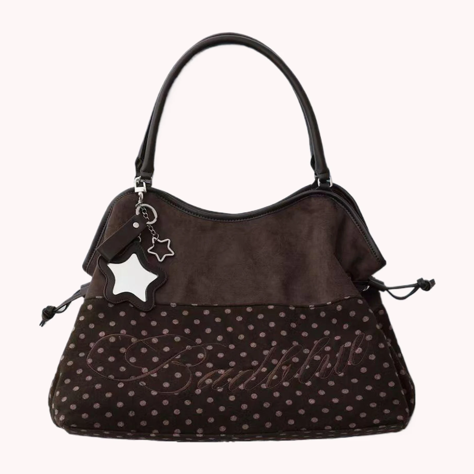 Bolso Tote Y2K BadBlue con Estampado de Leopardo Bordado, Bolso de Hombro de Gran Capacidad con Colgante de Espejo de Estrella, Bolso de Mano Coreano de Moda para Mujer