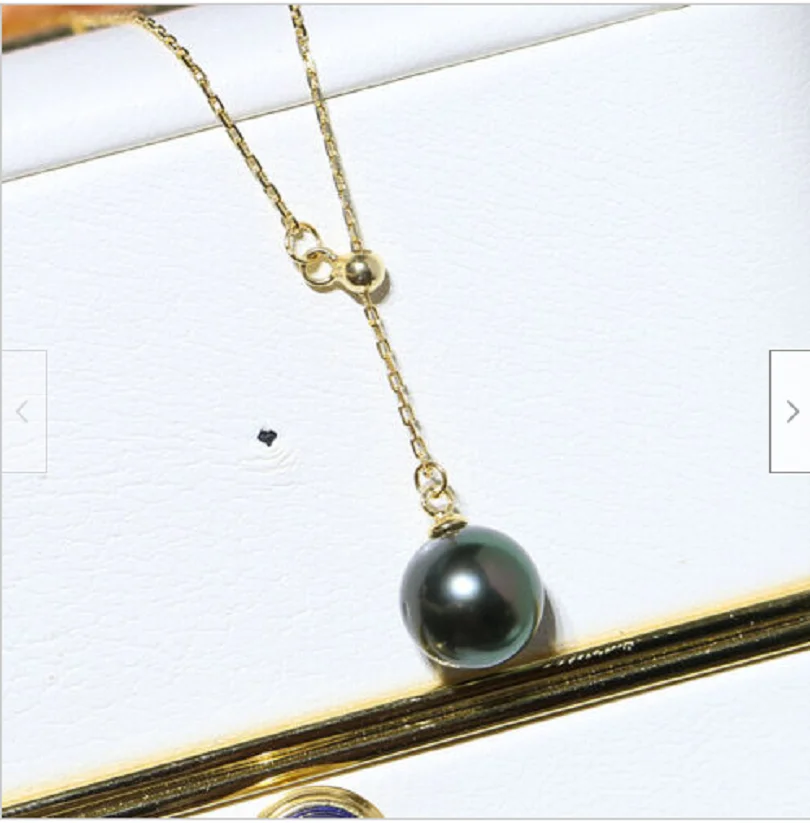 

New AAAAA 10-11mm South China Sea Round Authentic Black Pearl Pendant Necklace 925s-