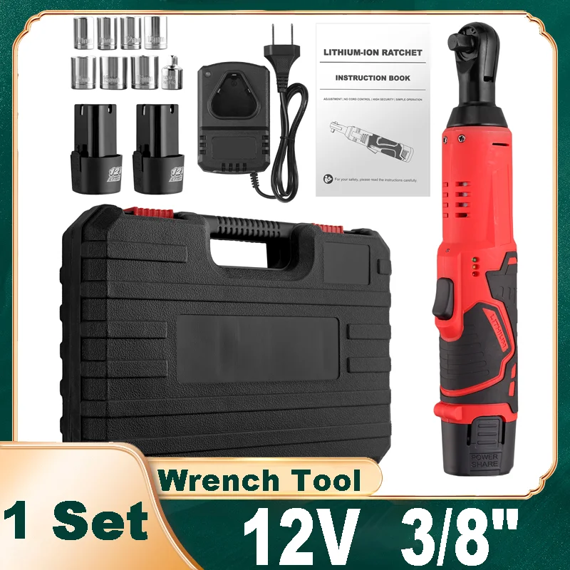 

12V Cordless Electric Ratchet Wrench Set 3/8" With 8 Sockets And Adapters 2*1500mAh Battery Removal Screw Nut Car Repair Tool