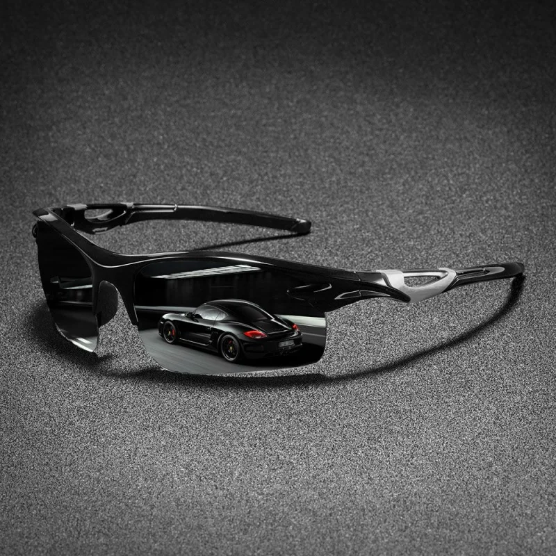 قطعة واحدة، نظارات شمسية رياضية خارجية للرجال، تصميم معبد مضاد للانزلاق، تصميم نصف إطار، معابد مجوفة