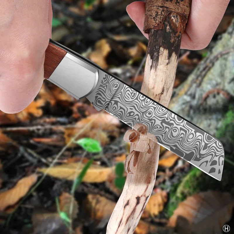 BAKULI-Outdoor Portable Folding Knife with Wooden Handle, Comfortable Handle, EDC Knife, Adventure Camping Knife SZ9195
