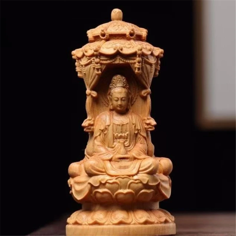 Vintage handicrafts, solid wood carved Guanyin Bodhisattva decorations, guest flower arrangements, home and office decorations