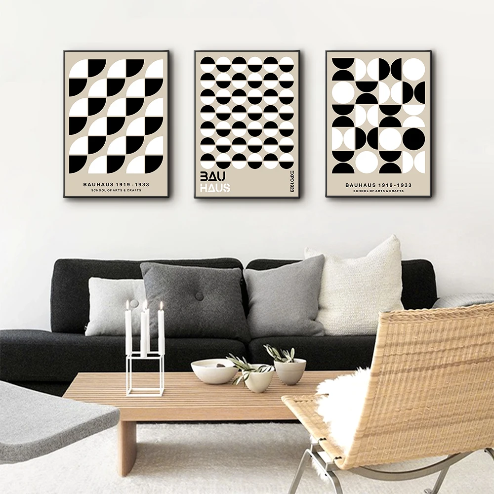 Black and White Bauhaus Poster Mid Century Wall Art Canvas Painting HD Prints Pictures for Living Room Home Decor Unframed