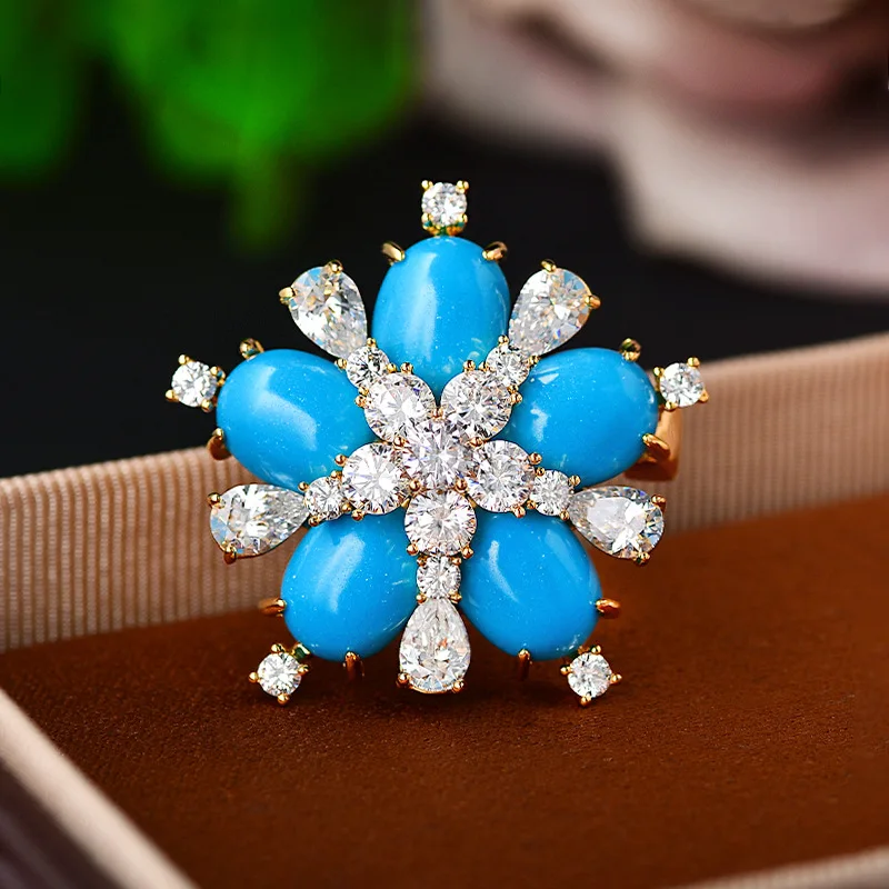 

Exquisite Retro Turquoise Flower Brooch Niche Elegant Corsage Accessories High-end Clothing Pin