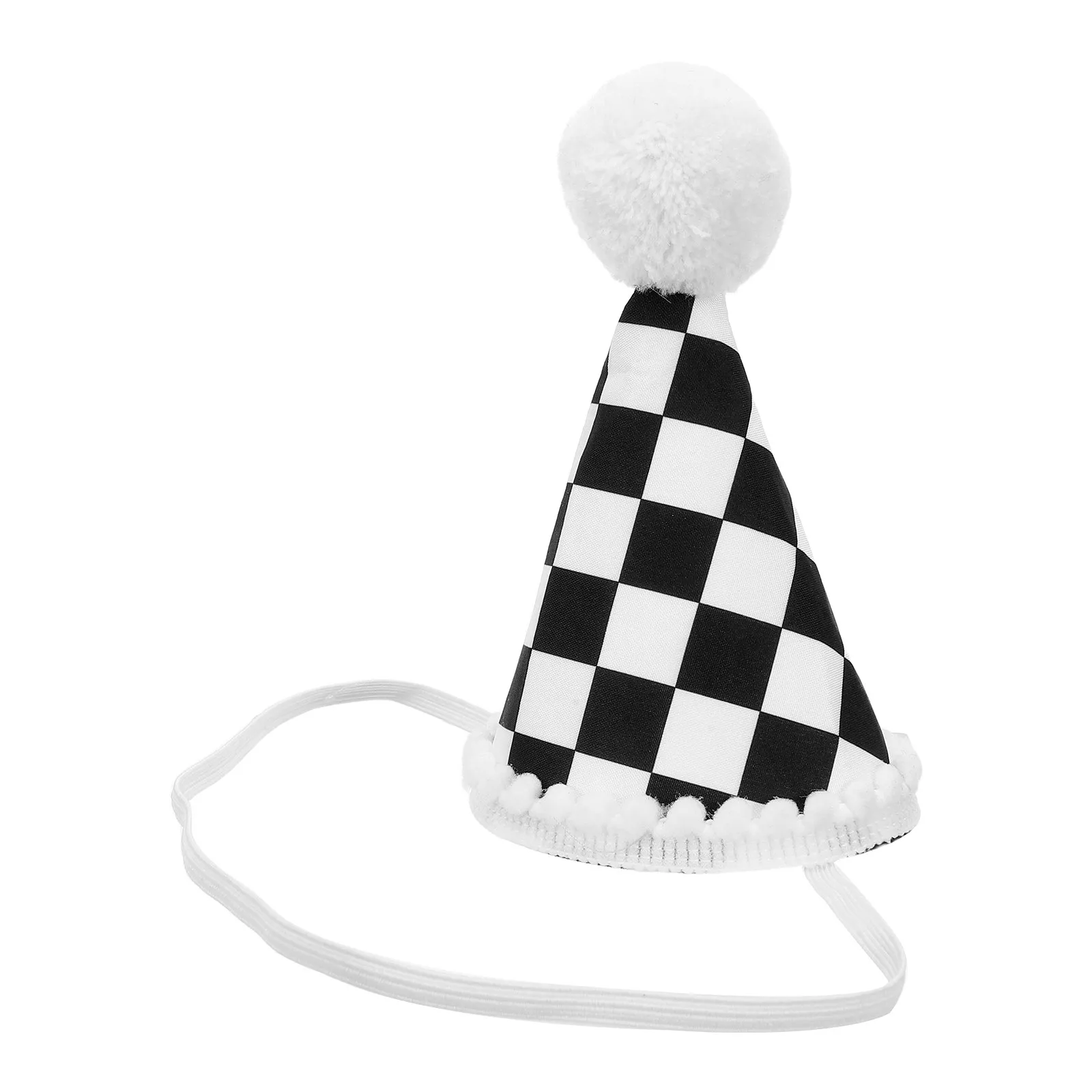 Race Car First Birthday Hat Black White Checkered Racing Crown Pom Pom Car Themed Birthday Hats Boys Racing Party Decorations