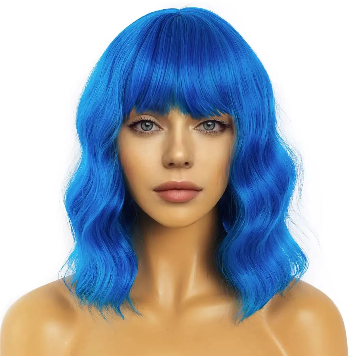 Synthetic wig holiday party cosplay dark Blue water wavy wigs for women