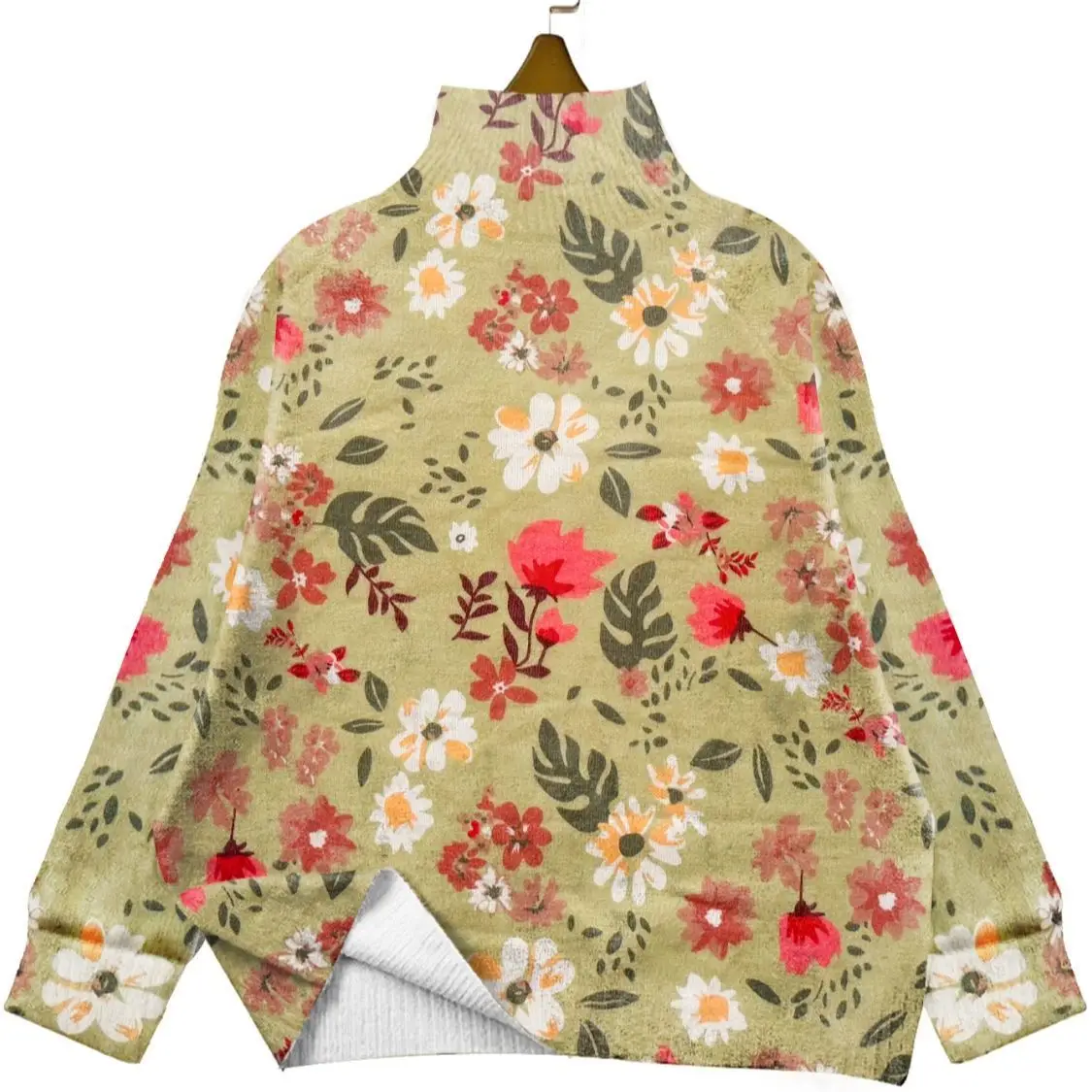 

Women Temperament Aesthetic Floral Printing Sweater Boho Retro Knit Pullover Loose Turtle-neck Long Sleeve Autumn Winter Tops
