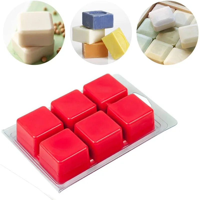 50pcs Wax Melting Clam Shell Mold Square, 6 Cavity Clear Plastic Cube Tray DIY Candle Container For Candle Making And Soap