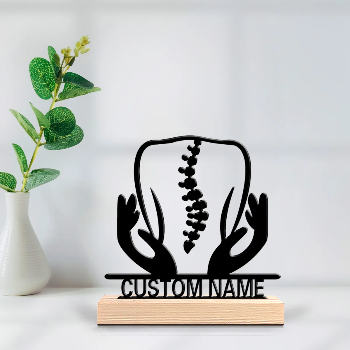 1pc Modern tooth cure Custom Text Metal Statue Iron Ornament Art Crafts With Wood Base Iron Ornament For Boys Gifts
