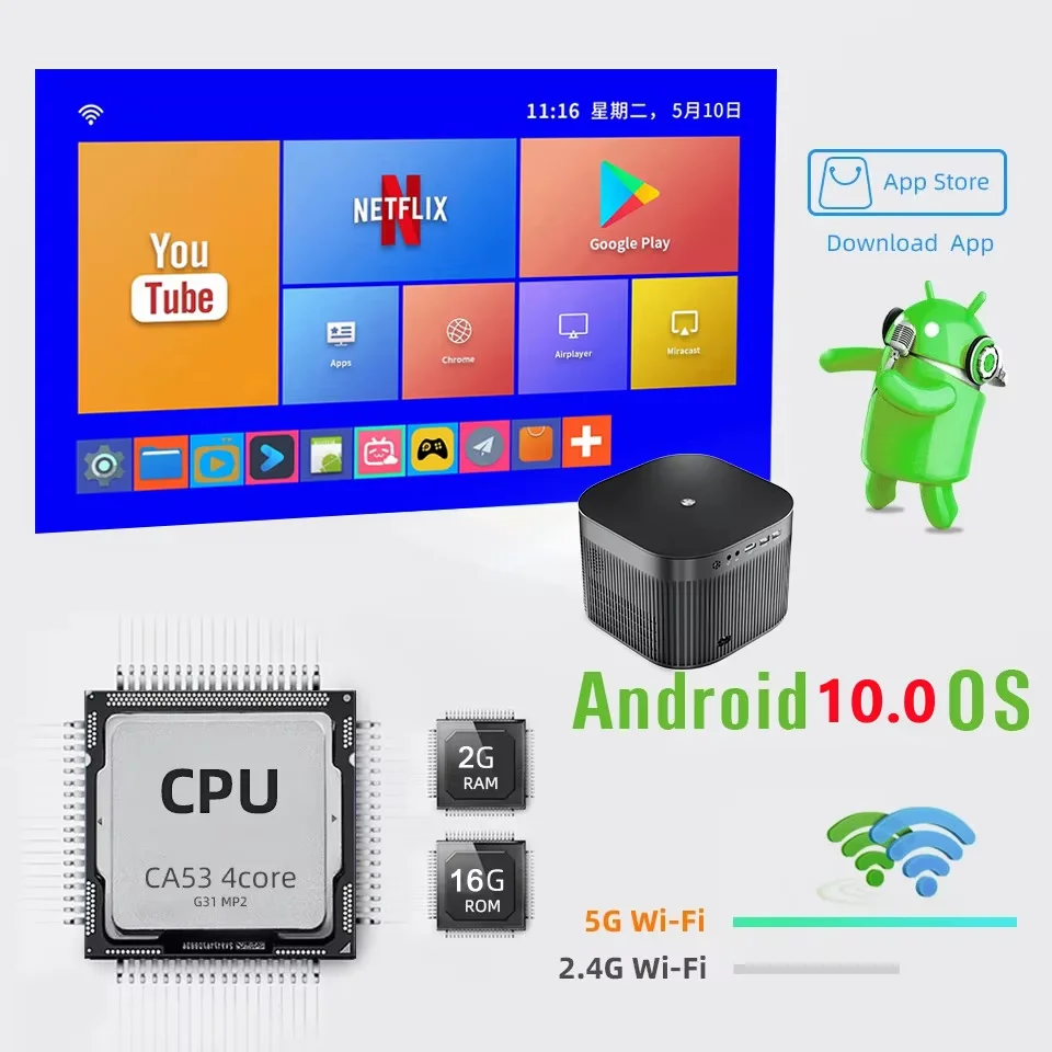 Salange F18 프로젝터 Android11 ​​4K 풀 HD 1080P Wifi 500ANSI 전자 초점 BT5.0 홈 시네마 야외 스마트 영화 프로젝터