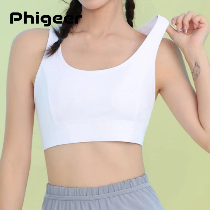 PHIGEER Women High Impact Sports Bras Summer Back Mesh Breathable Yoga Tank Top Lightweight Workout Bras For Outdoors Yogawear