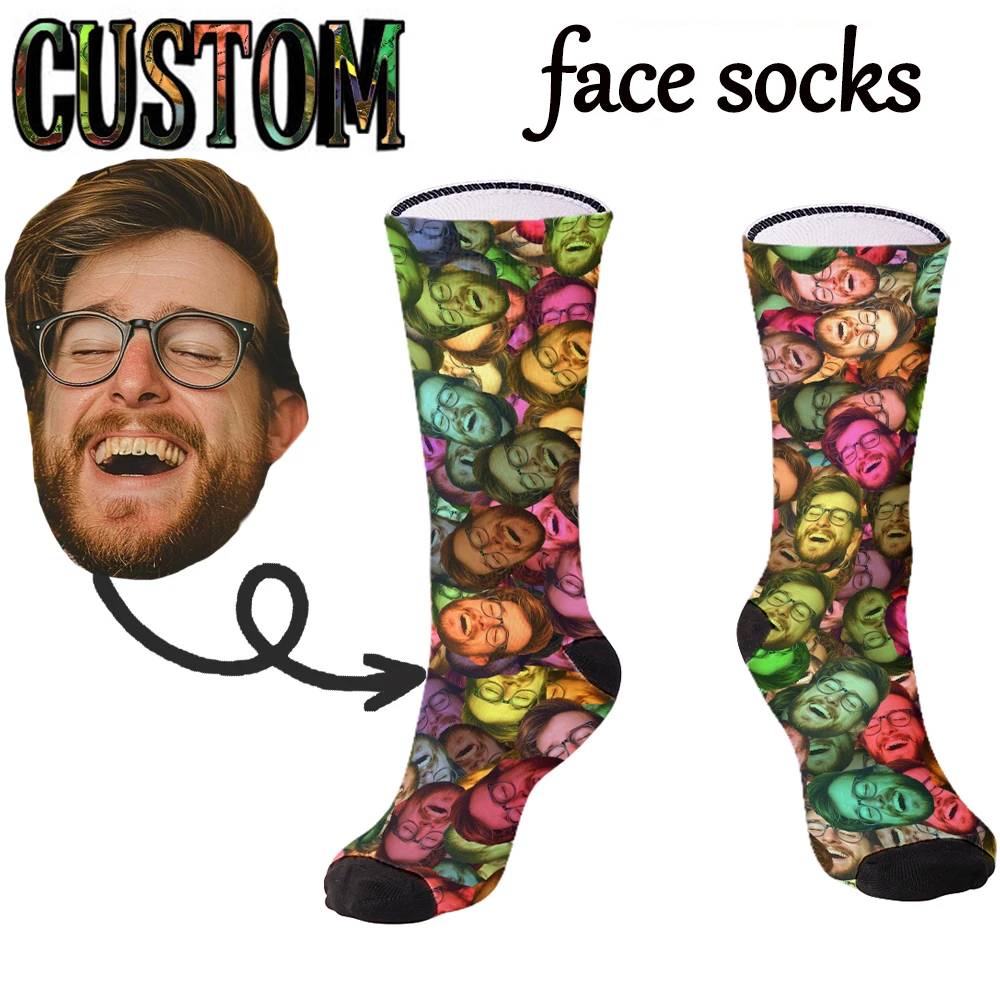 

Personalized face socks fun color design photo logo pet Tube socks Valentine's Day, birthday, wedding gifts are neutral