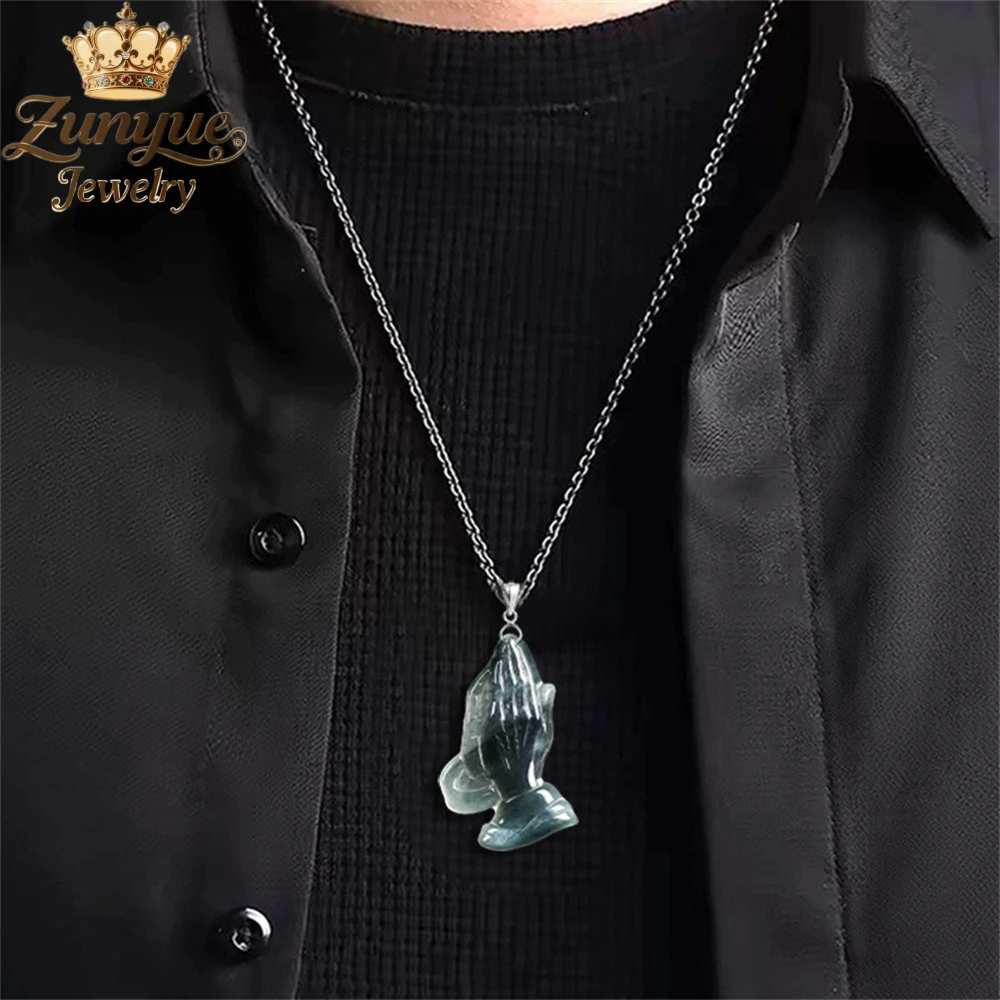 

Natural Myanmar Genuine Black Jadeite Praying Hand Three-Dimensional Pendant Luxury Quality Fashion Jewelry Exquisite Elegant