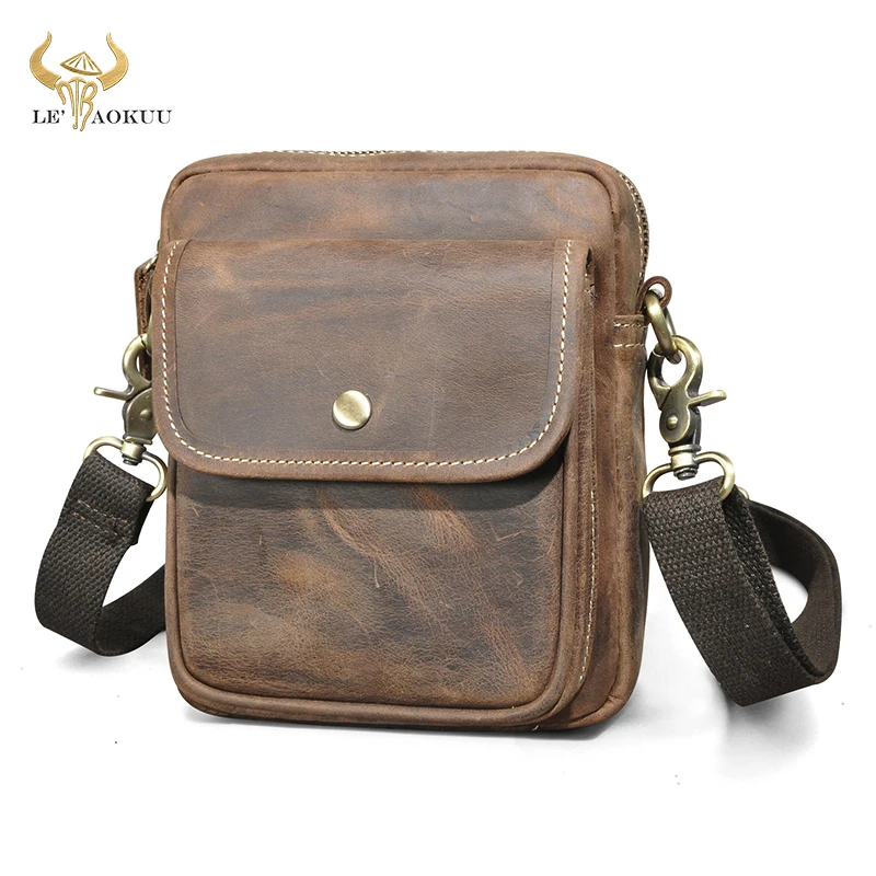 

Genuine Crazy Horse Leather Travel Vintage Fanny Waist Belt Bag Pack Sling Bag Design Phone Cigarette Case For Men Male 1531