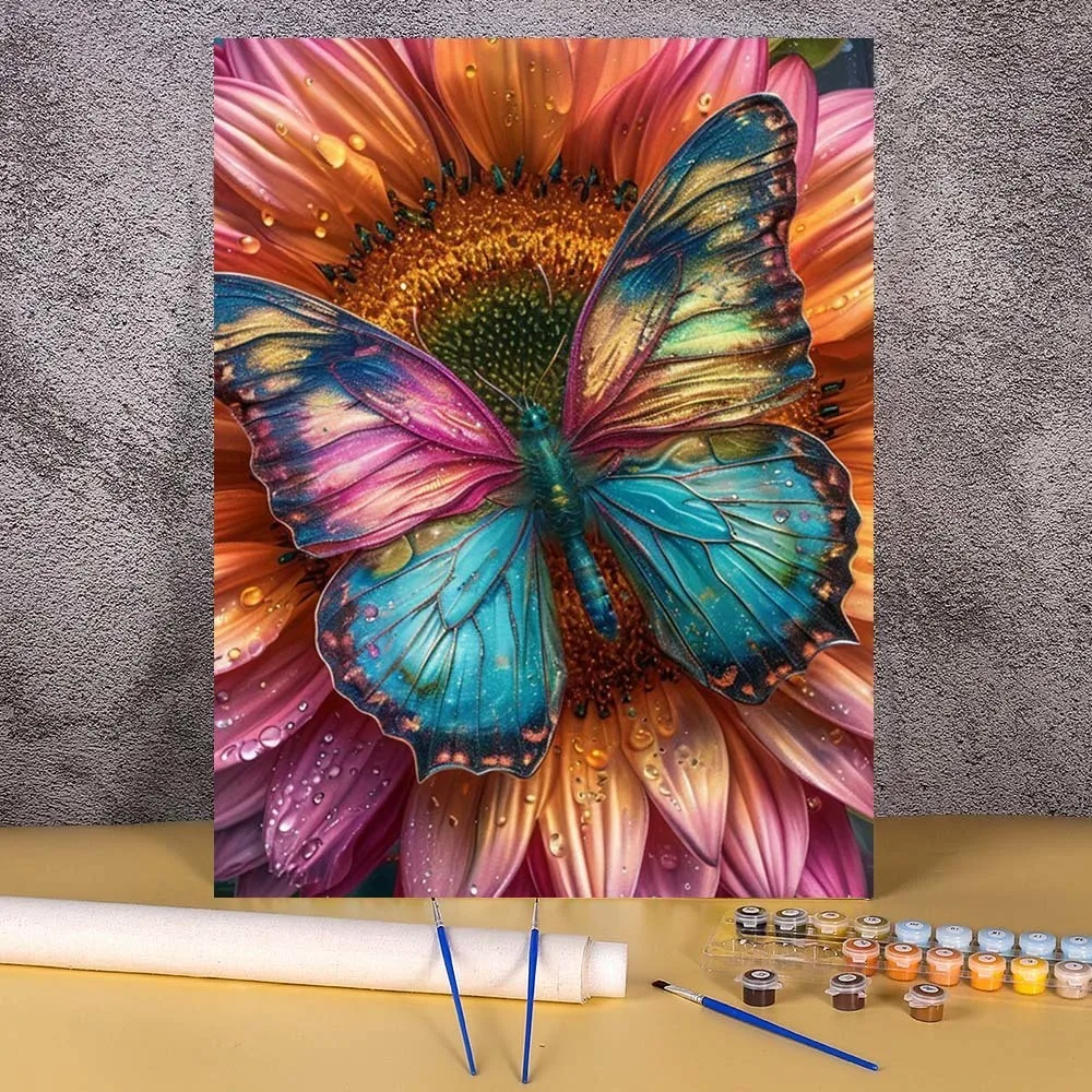 

Painting By Numbers Colorful Flowers Butterfly HandPainted On Canvas Oil Picture Art Supplies Painting By Number Kits Wall Decor
