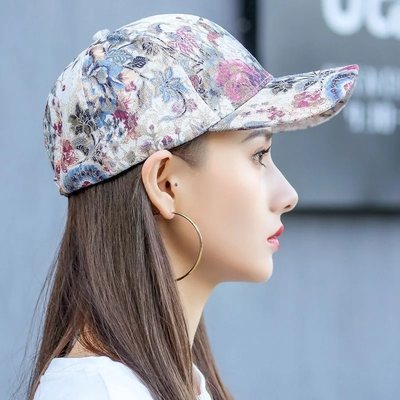 New Elegant Streetwear Kpop Flower Shining Women Baseball Hats Cotton Breathable Female Graffiti Cool Fashion Sport Hip Hop Caps