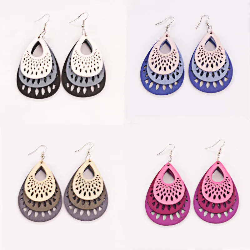 Frauen 2023 handgemachte Holz gemischte Farbe Frauen Holz Tropfen Ohrringe Sommer Vintage Party Geschenk Frauen Schmuck böhmische Ohrringe heiß